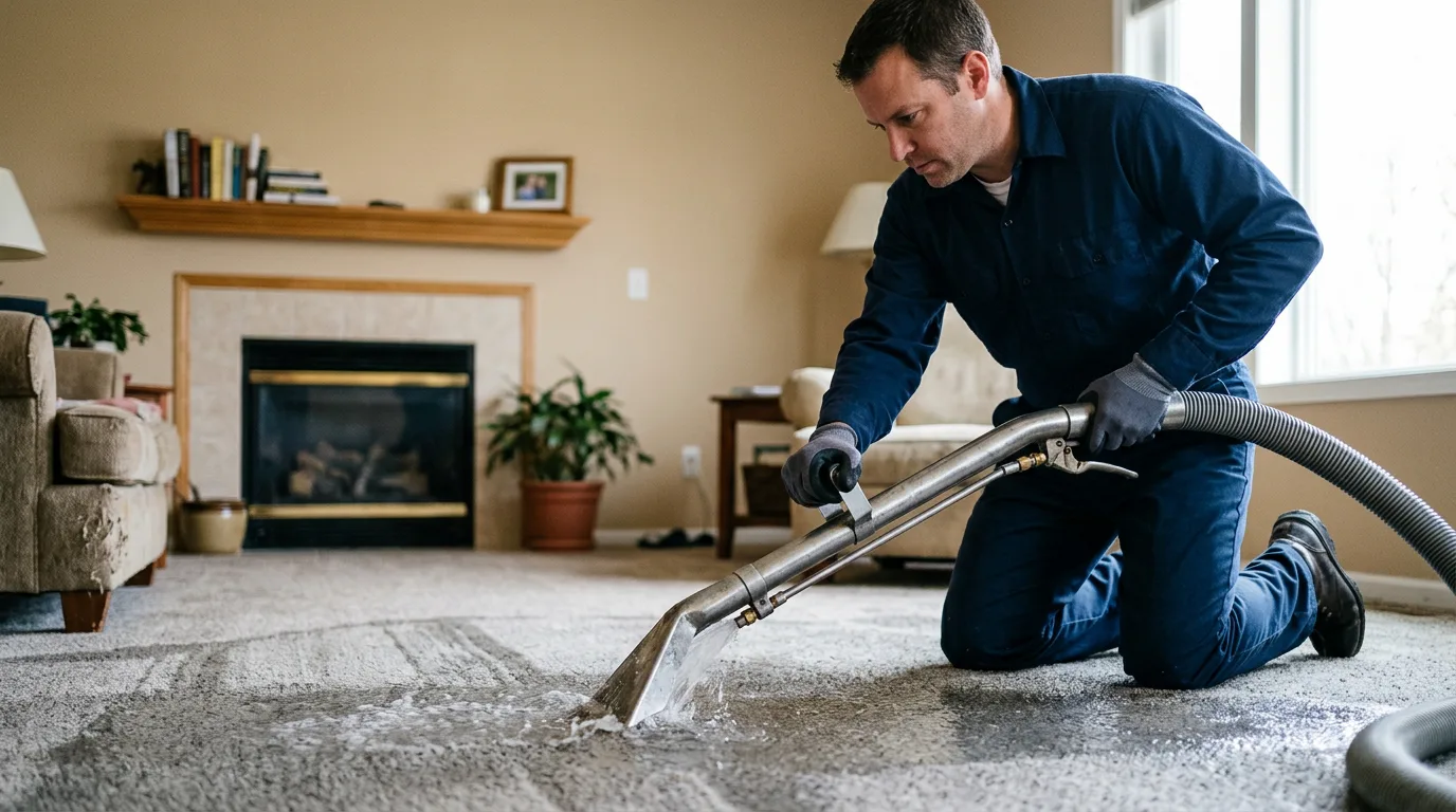Water damage restoration technician working near Denmark, WI